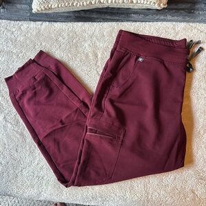 Figs Red Cargo Pants with Tapered Leg and Elastic Waistband